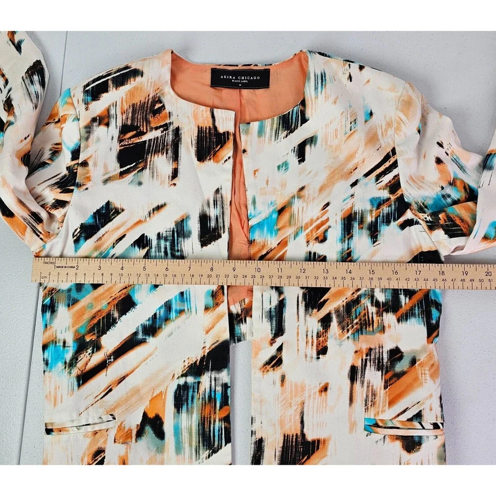 Akira Chicago Women's M Multicolor Black Label Long Sleeve Lined Colorful Blazer - Picture 4 of 11